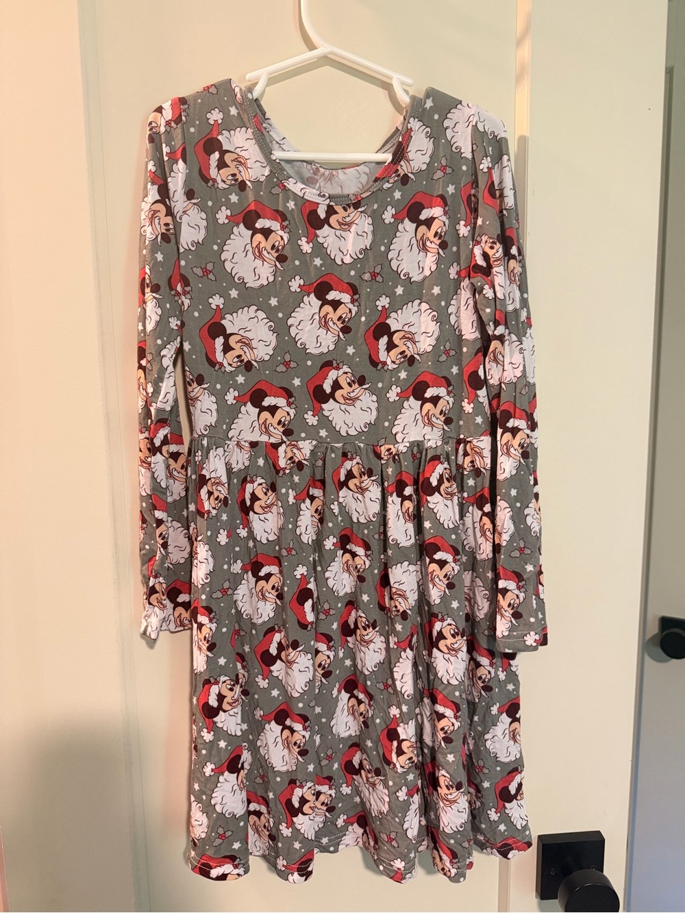 Girls' Holiday Character Print Long-Sleeve Dress - Gray & Red